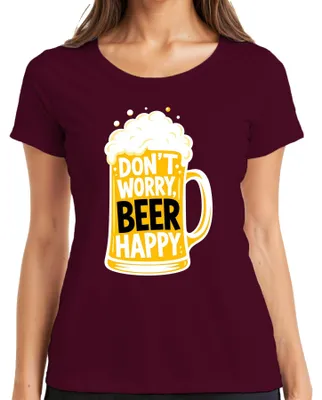 Obrázek produktu pro Tričko s potiskem "Don't Worry Beer Happy Lustig Saufen Party Biertrinker " pro dámy, barva: vínová, velikost: M