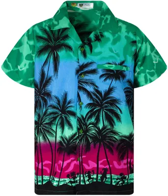 Produktbild von King Kameha Hawaiihemd "Beach Eclectic" in Grün Herren Hawaii-Hemd Kurzarm Front-Tasche Stylish