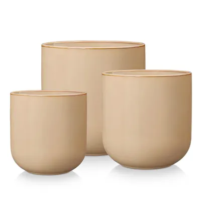 Produktbild von vancasso Steingut Blumentopf, 3-tlg Pflanztöpfen, für Sukkulenten, Grünpflanzen, braun