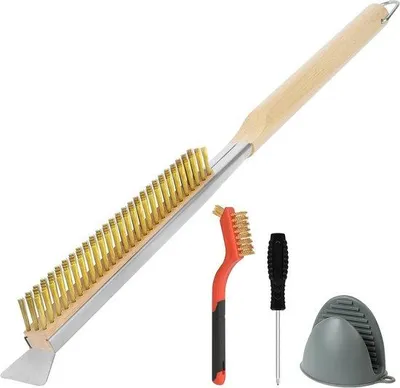 Produktbild von Pizzaofen-Reinigungsbürste 56 cm – Reinigungsbürste für Pizzaöfen mit langem Griff, Holzschaber und Edelstahlbürste für Pizzastein – Ideal