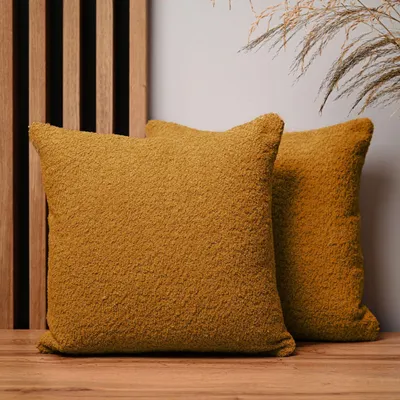 Produktbild von MG Design 2er Set Kissenbezüge 40 x 40 cm in Gelb - mit Reißverschluss, fein gewebt mit Chenille-Haptik, pflegeleich
