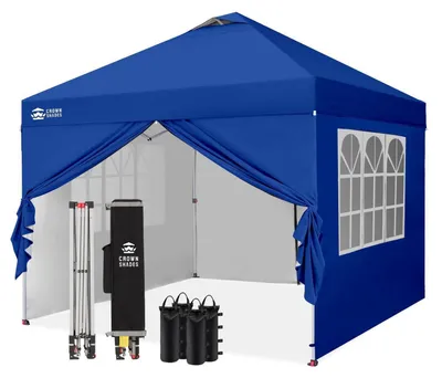 Obrázek produktu pro Skládací pavilón 3x3 metru, pop-up konstrukce, vodotěsný, s 4 bočními stěnami, tmavě modré barvy, s UV ochranou 50+, výškově nastavitelný