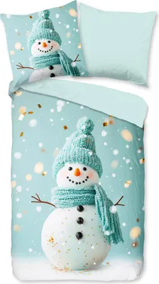 Produktbild von Duvet cover Good Morning 135x200 + 1* 80x80 cm - Snowman with knitted hat and scarf