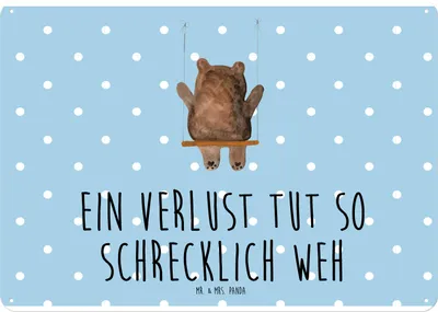 Produktbild von Mr. & Mrs. Panda Wandbild Bär Schaukel DIN A4 - Blau Pastell - Geschenk, Retro Blechschild, Teddy, tafel, Türschild, Schild