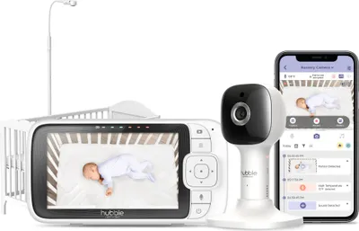 Produktbild von Hubble Nursery Pal Skyview 5 Zoll (127 cm) Smart HD Connected Video Babyphone mit Krippenhalterung und Nachtlicht Weiß