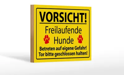 Produktbild von Holzschild Hinweis 18x12cm Vorsicht Freilaufende Hunde