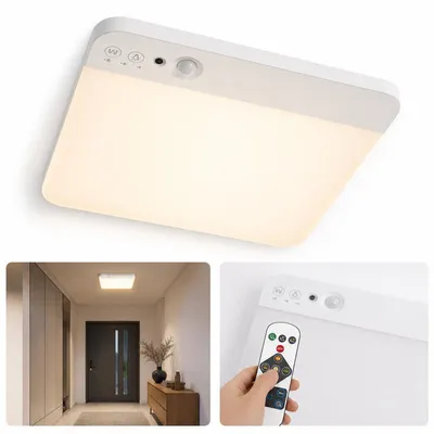Produktbild von Akku Deckenlampe 4000mAh LED – Bewegungsmelder, 3 Farben, dimmbar | Fernbedienung, Magnet/Kleben für Flur & Treppe