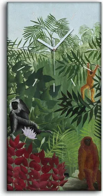 Produktbild von Dekor Leinwand Uhr Wandbilder Geräuschlos Kunstdruck 30x60 Tropischer Wald - weiße Hände
