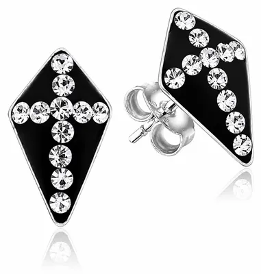 Produktbild von LUISIA® Ohrringe "Kreuz" mit Swarovski® Kristallen | Schwarz - 925 Sterling Silber