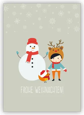 Produktbild von 4x Lustige Kinder Weihnachtskarte mit Schneemann: Frohe Weihnachten