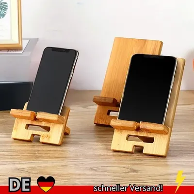 Produktbild von Handyhalter Schreibtisch Bambus Smartphone Ladestation Holz
