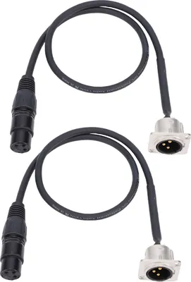 Productafbeelding van 2 stuks XLR-doorluskabels, mannelijk, voor paneelmontage op vrouwelijke connector, 3-polig, D-type kabel voor mengpanelen, patchborden, 61 cm, zwart