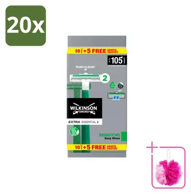 Imagen del producto de 20 maquinillas de afeitar desechables Wilkinson Extra 2 Sensitive – Paquete económico – 20 unidades