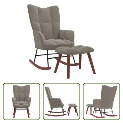 Produktbild von The Living Store Schaukelstuhl mit Hocker Hellgrau Samt