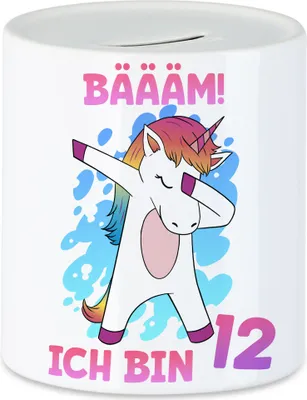 Produktbild von Bäääm Ich Bin 12 Spardose Einhorn 12. Geburtstag Geburtstagsgeschenk Einhorn-Fans Dabbing