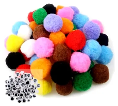 Produktbild von TOAOB 50 Stück große Pompons zum Basteln, 4 cm, bunte Plüschbälle mit 100 selbstklebenden Wackelaugen für Dekoration und DIY