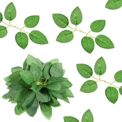Produktbild von 50 kunstmatige grüne Blätter, kunstmatige grüne Rosenblätter, kunstmatige Blätter Dekoration, kunstmatige Blätter für Hausdekoration, Hochzeitsdekoration, DIY Hochzeitsbouquets, Partydekorationen