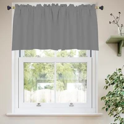 Produktbild von 2 Stück Scheibengardinen Verdunkelungs Vorhänge Bistrogardine Kurz Vorhang Gardinen für Küche Wohnzimmer Schlafzimmer, B132xH46cm, Grau