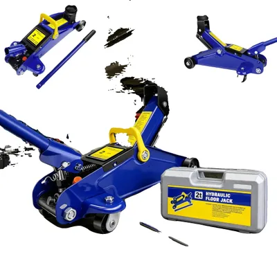Imagen del producto de Gato hidráulico, capacidad de elevación de 2 toneladas, altura de elevación ajustable, color azul