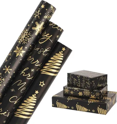 Produktbild von Weihnachten Geschenkpapierrollen, 3 Rollen 43 cm x 3 m Metallic Weihnachten Geschenkpapier Weihnachten Geschenkpapier für Weihnachten Party