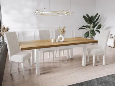 Produktbild von Moderner Rechteckiger Ausziehbarer Esstisch - Platzsparend - Weißen Holzbeine - 120 bis 160 cm - Hergestellt in EU - 120 x 80 cm - Lancelot Eiche