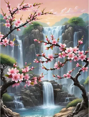 Image de Kit de peinture diamant - Peinture diamant 5D avec motif de cascade - Ensemble complet pour décoration murale - 30x40 cm avec strass carrés