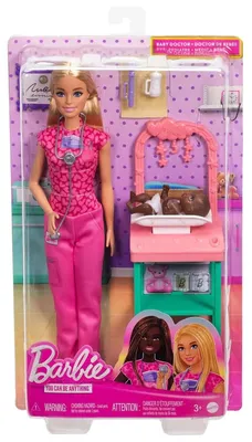 Produktbild von Barbie Kinderärztin-Puppe mit blonder Modepuppe, 1 Baby-Patientenpuppe, Möbel und Zubehör, Modepuppe, Weiblich, 3 Jahr(e), Mädchen, 241,4 mm, 185 g
