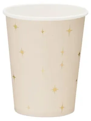 Produktbild von Pappbecher 220ml mit Sternen 6er Set Creme / Gold