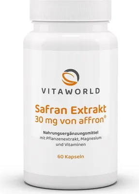 Produktbild von Vitaworld Safran Extrakt | 60 Kapseln | mit affron® Safran-Extrakt und Vitaminen | hohe Bioverfügbarkeit | vegan