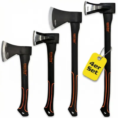 Produktbild von HECHT Axt 4er Set | 30cm Beil | 40cm Spaltbeil | 55cm Universalaxt | 63cm Spaltaxt  | Set 3 | Fiberglaskern
