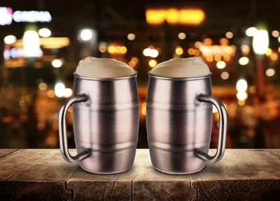 Produktbild von Bierkrug 2-er Set Humpen aus Edelstahl Kupferbecher Bierseidel Metallbecher