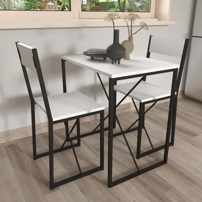 Produktbild von VCM 3-tlg. Holz Metall Essgruppe Küchentisch Esstisch Set Tischgruppe Tisch Stühle Insasi M