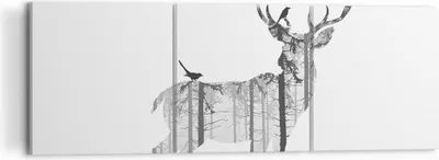 Produktbild von Bild auf Leinwand - Leinwandbild - Hirsch Herbst Wald Illustration - 120x40cm - Wand Bild - Wanddeko - Leinwanddruck - Bilder - Kunstdruck - Leinwand bilder - Wandkunst - CA120x40-3159