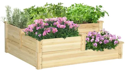 Immagine prodotto di Vasi da fiori in legno a più livelli, con 3 ripiani | Colore: naturale | Dimensioni: 88x108x36 cm