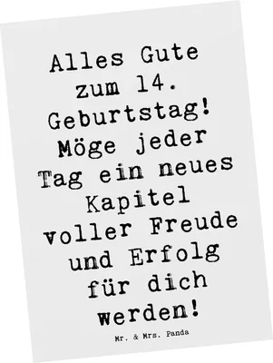 Produktbild von Mr. & Mrs. Panda Postkarte Spruch 14. Geburtstag - Weiß - Geschenk, Alter, Träume, Happy Birthday, Feiern, 14 Jahre, Ansichtskarten, bildkarte, Glückwunsch, Postkarten