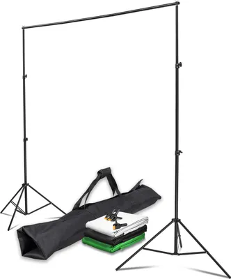 Produktbild von Instarter Hintergrundsystem 155-305 cm breit, Fotohintergrund in Grün, Schwarz und Weiß, Klemmen für Fotografie & Green Screen, Hintergrundständer für Hintergründe aus Papier & Stoff