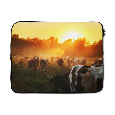 Produktbild von MuchoWow® Laptop Hülle 15 Zoll Kühe - Sonnenuntergang - Wiese - Tiere Laptoptasche - Laptoptasche - Sleeve - Rundum-Schutz