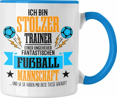 Produktbild von Trendation - Fußballtrainer-Tasse Geschenk von der Mannschaft für Trainer (Blau)