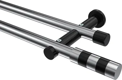 Produktbild von Interdeco Gardinenstange / Vorhangstange Chrom / Schwarz, Typ Platon Mavell (Zylinder Bicolor) ohne Ringe, 20 mm Ø 2-läufig, 200 cm