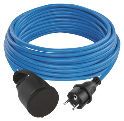 Wetterfestes Verlängerungskabell 10 m / 1 Steckdose / blau / PVC / 230 V / 1,5 mm2