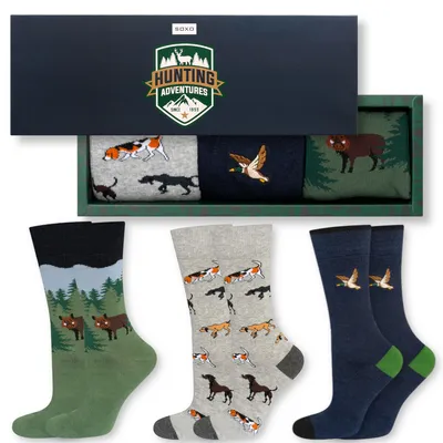 Produktbild von 3 Paar Herren-Baumwollsocken JAGD JÄGER Gr. 35-40 von SOXO – Geschenk für einen Mann zum Geburtstag