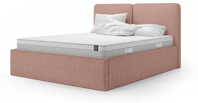 Image de Lit avec coffre de rangement, revêtement en similicuir, couleur beige rosé, dimensions 180 x 200 cm