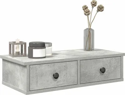 Obrázok produktu pre Maison Exclusive - Nástenná polička so zásuvkami Betónovo sivá 60x28x15 cm Drevený materiál