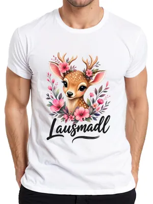 Productafbeelding van Schattig hertenvarken, bloemen, bosdieren, meisjes, cadeau, lederen broek, dirndl, heren t-shirt, wit, maat S