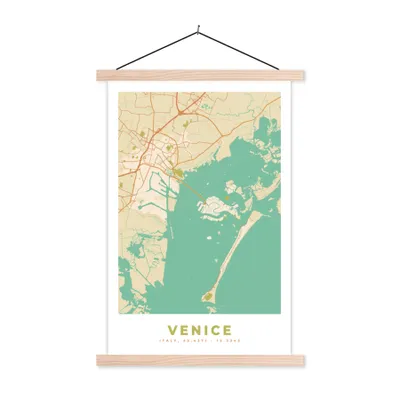 Produktbild von MuchoWow® Textilposter Venedig - Stadtplan - Karte - Vintage 60x90 cm mit holzfarbenen Rahmen - Textil
