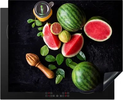 Produktbild von KitchenYeah© Herdabdeckplatte Wassermelone - Smoothie - Obst - Zitronenpresse , 65x52cm, Küche Deko, Glaskeramikkochfeld Herdabdeckung, Abdeckplatte fùr Kochfeld