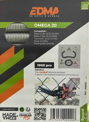 Produktbild von Edma - OMEGA 20, Hog-Ring aus verzinktem Stahl, 1000 Stück-Packung incl. Baby-Grafer Zange