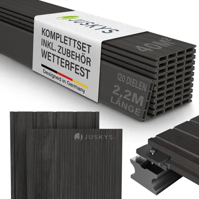 Produktbild von JUSKYS® WPC Terrassendielen 40 m², inkl. Unterkonstruktion & Clips – Grau