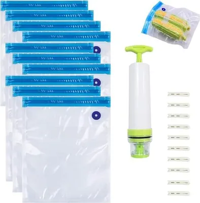 Zdjęcie produktu dla Zestaw worków próżniowych (30 x 34 cm), zestaw 10 pompek do worków sous vide, worki wielokrotnego użytku, podróżny filament do drukarek 3D, konserwacja żywności