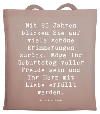 Produktbild von Mr. & Mrs. Panda Jutebeutel Spruch 95. Geburtstag Erinnerungen - Braun Pastell - Geschenk, Baumwolltasche, liebevolle Geschenke, Freude, Feier, persönliche, Tasche
